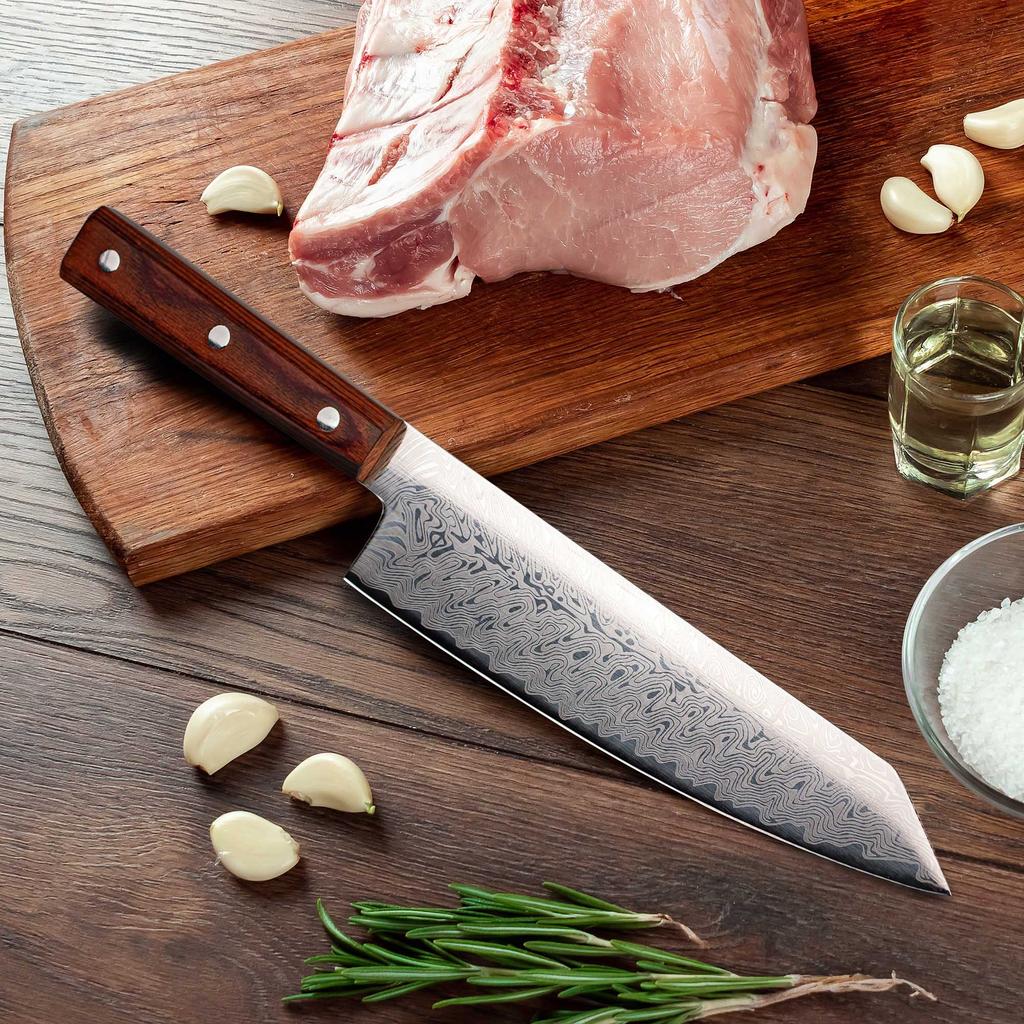 8 Inch Chef Knife Laser Ultra Sharp Chef Knife Laser Cut Edge Perfect For Slicing Dicing & Chopping Santoku Knife Wood Handle