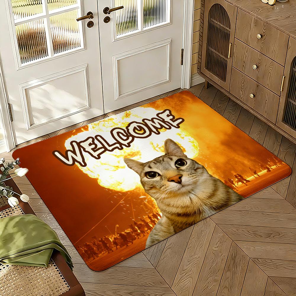 Cool Silly Cat Meme Floor Mat Soft Thickened Absorbent Non-Slip Bedroom Living Room Door Mat Home Decor Flannel Rugs