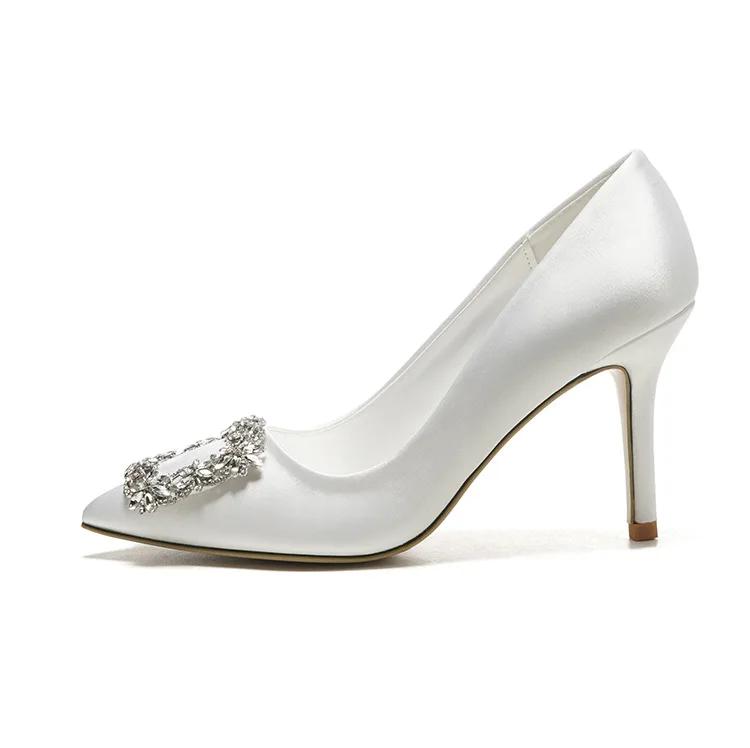 Pointed High Heel White Wedding Shoes Rhinestone Bridal Small Size Shoes 33-43 Sizes Dress Party Shoes Platform Heels