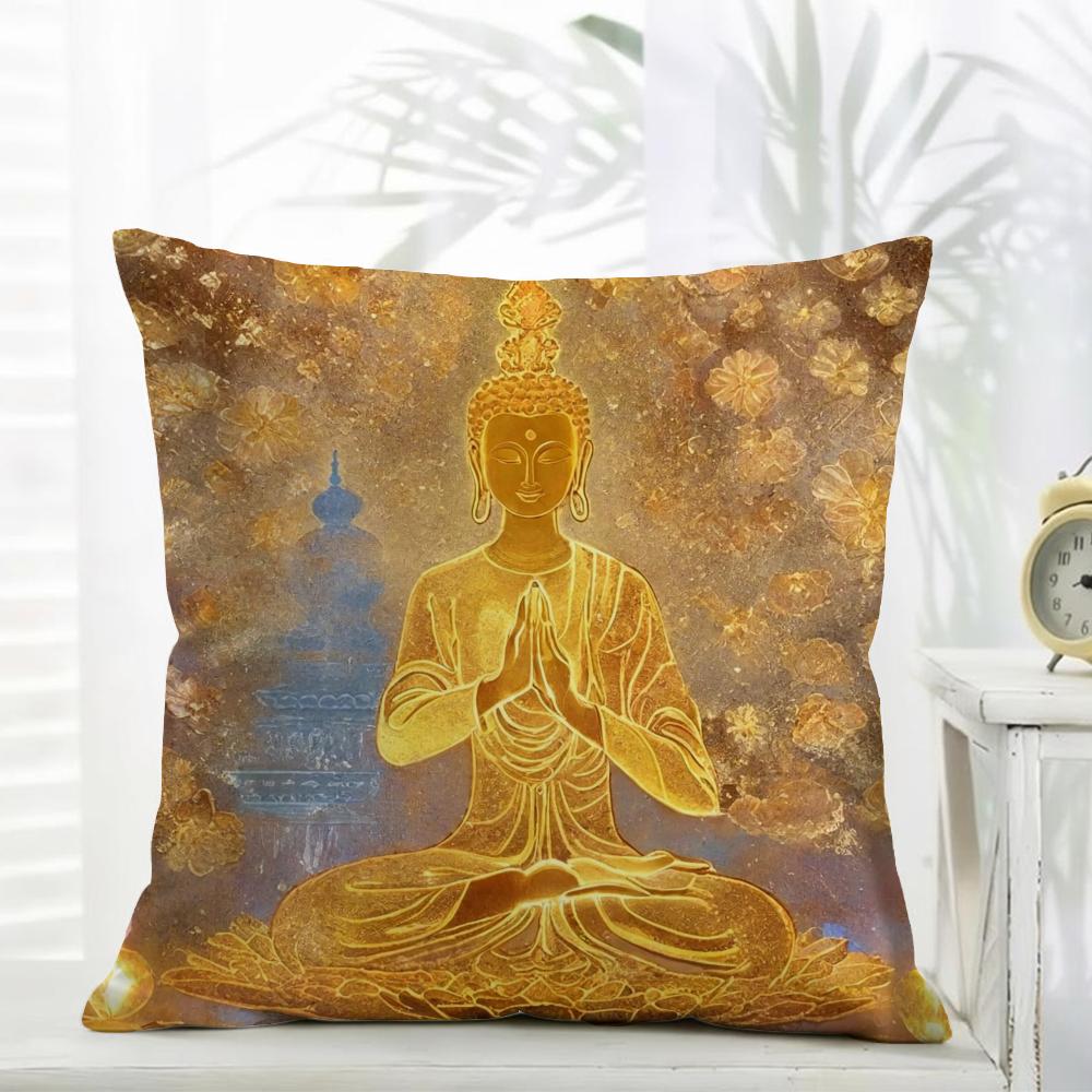 Buddhism Cushion Cover Comfort Daily Washable Linen Soft for Sofa Bed Home Room Decor