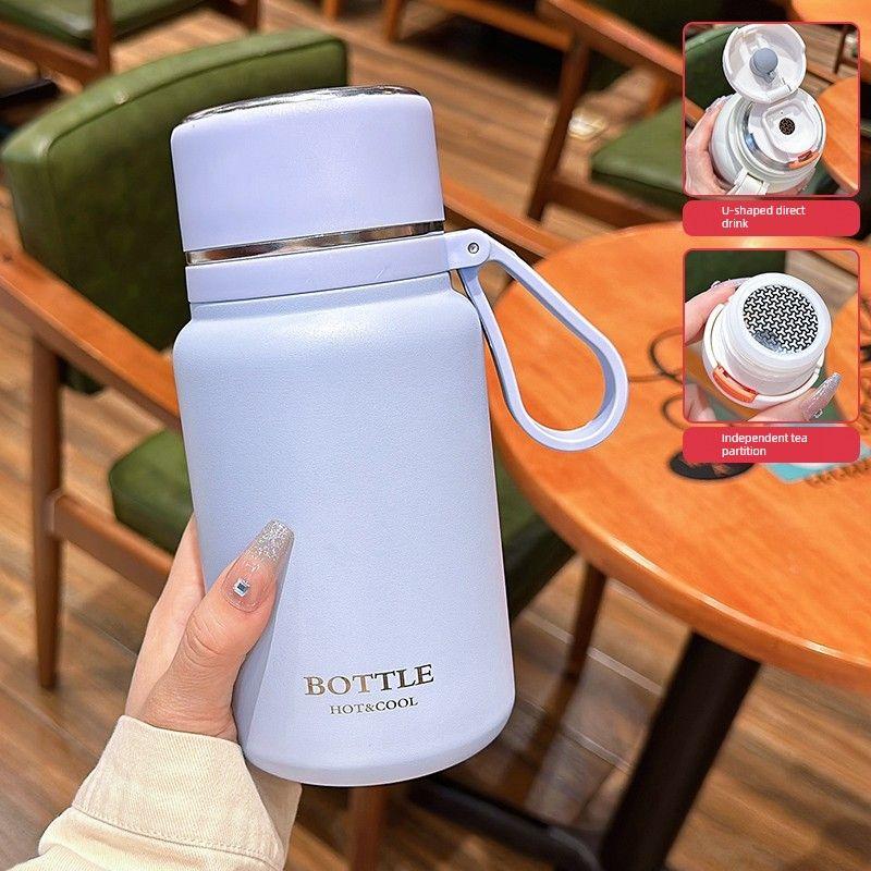 Cute Large Capacity Vacuum Cup Good-looking Men and Women Student Tea Infuser Water Cup 1000ml with Tea Infuser Sports Portable Cup Blue-650Ml