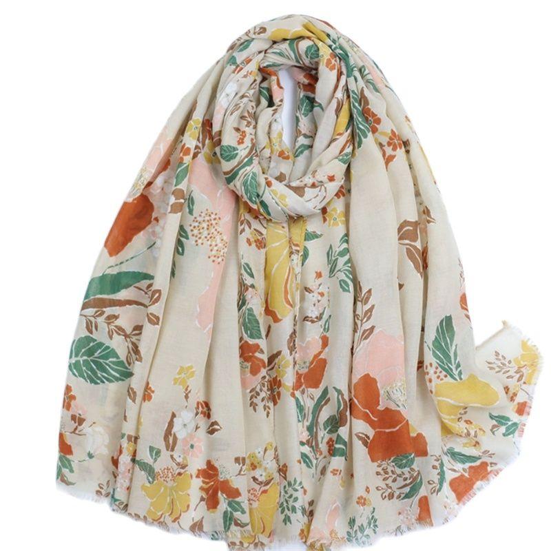 Moda  Espanha Jardim Brilho Floral Franja Viscose Lenço Cachecol Estampa Macio Pashmina Hijabs E Xales Lenços Muçulmano Lenço