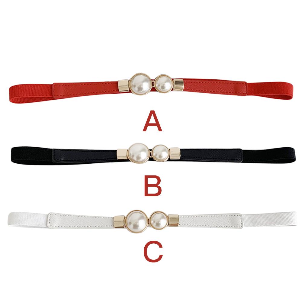 

Эластичный женский ремень с двойной жемчужиной, женский черный из ПУ кожи для платья, юбки, талии
