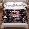 Skull Gothic Theme Soft Blanket Personalized Custom Name Text Print Warm Blanket Home Sofa Bedroom Decor
