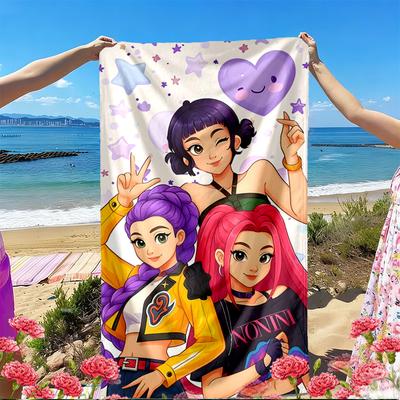 KPop Demon Hunters Print Beach Towel, Versatile Lightweight Absorbent Beach Towel for Pool Surf Yoga Bathroom, Perfect Birthday Holiday Gift