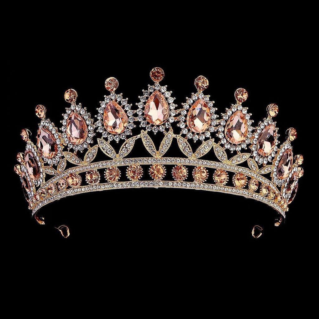 Wedding Tiara Bridal Crown Baroque Water Drop Crystal Crown Birthday Wedding Color Crystal Alloy Large Crown