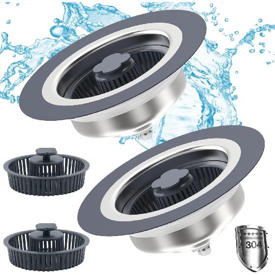 3 in 1 Kitchen Sink Drain Strainer Stopper - Stainless Steel Pop Up Sink Stopper & Anti-Clogging Strainer Basket Combo for US Standard 3-1/2 Inch