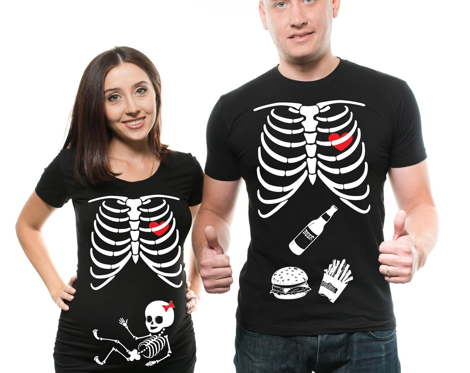 Skeleton Maternity Matching Shirts: Halloween Pregnancy Costume S