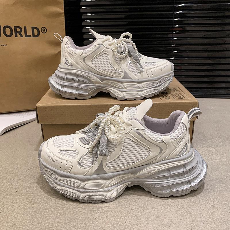 Double-layer thick-soled mesh heightening lace-up casual sneakers for women 35 6396₽
