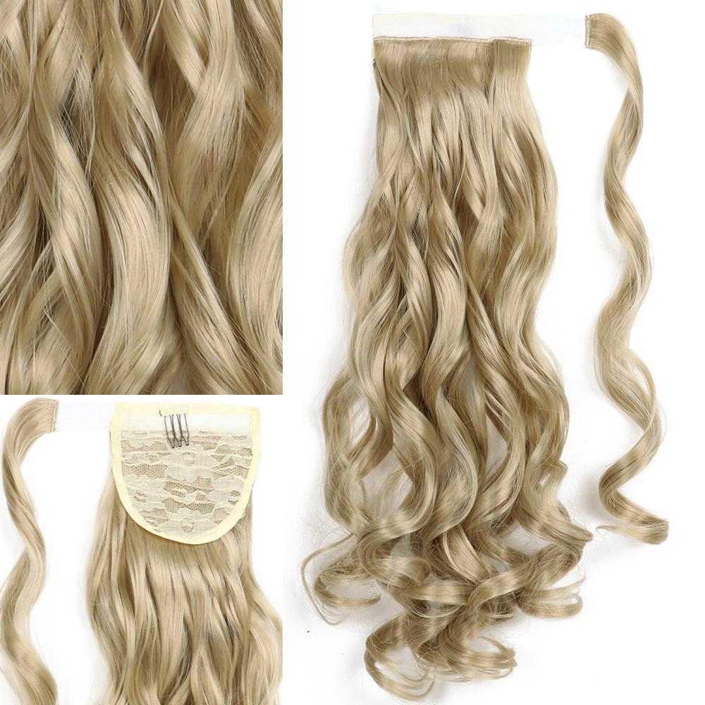 Synthetic 22 Inches Long Wavy Wrap Around Clips In Ponytail Hair Extension Blonde Black Natural Hair Piece KTB