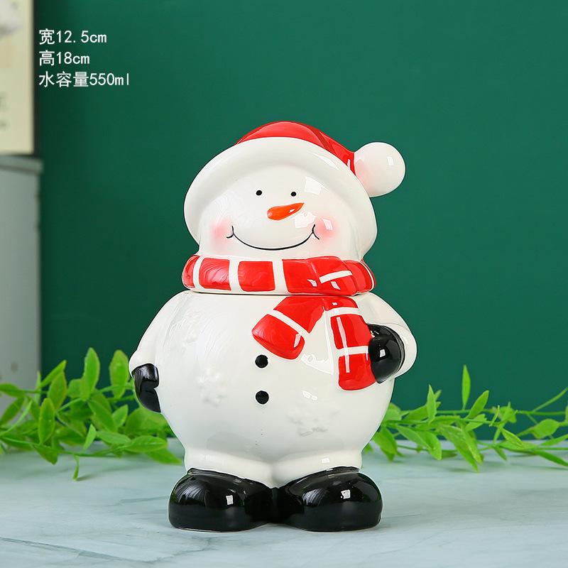 Hand-Painted Ceramic Snowman Cookie Jar, Christmas Tree Design Candy Storage Container, Holiday Kitchen Decor