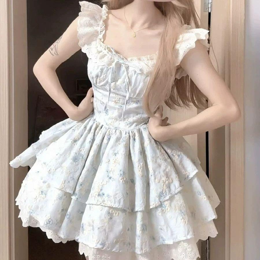 

2026 Women s Summer Floral Princess Dress with Puff Sleeves & Cinched Waist XL