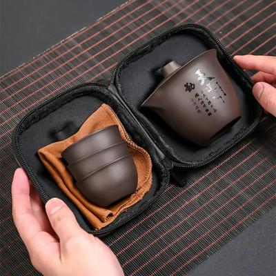 1 set Théière ZhiSha portable Tasse à thé Ensemble avec kit de voyage Service à thé Kung Fu Céramique Théières d'extérieur Service à thé chinois Gaiwan portable