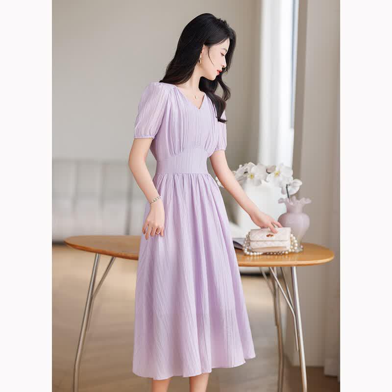 D.F.DEAR French Style V-Neck Midi Dress