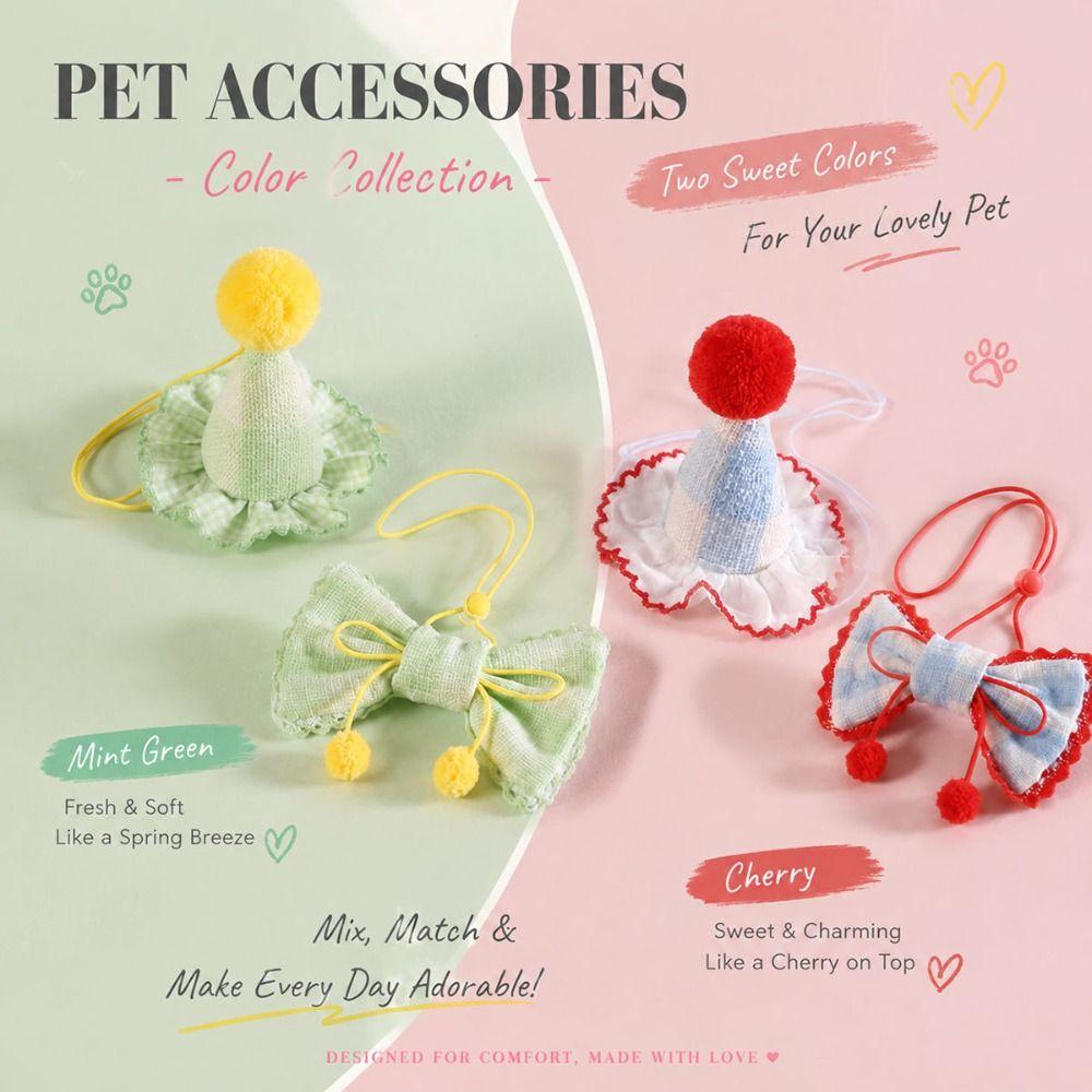 Bow Tie Pet Party Hat Set Drool Towel Pet Photo Prop Cute Mini Doggy Bandana  For Dog