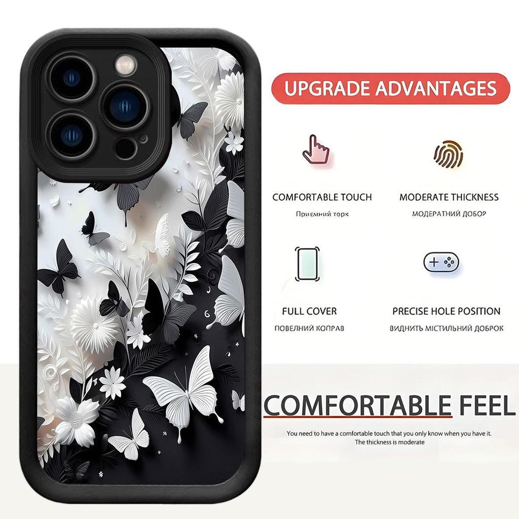Black & White Butterfly Groove iPhone Case for 15/16/17 Pro Max - New Style Staircase Protection