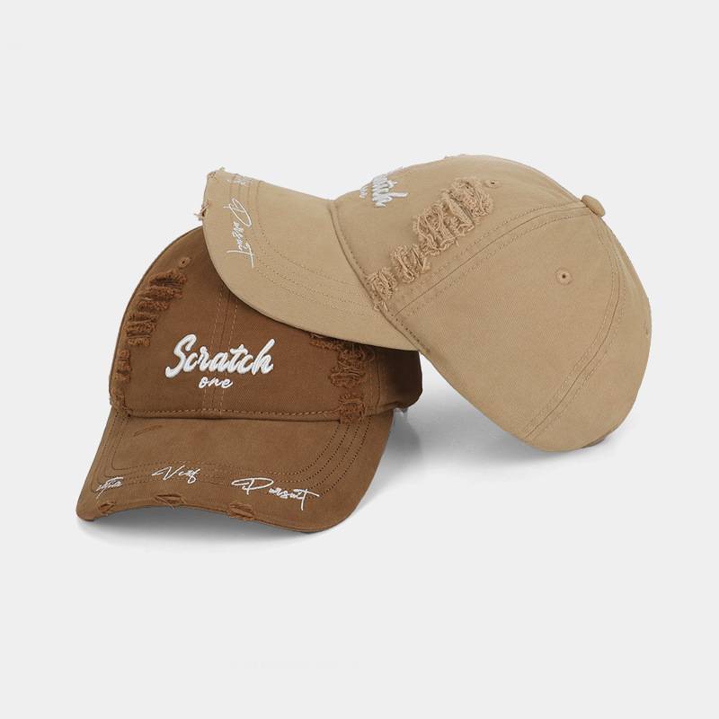 Style Distressed Letter Baseball Cap With Sun Protection For Casual Streetwear