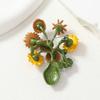 French Style Oil Painting Sunflower Brooch Gold Metal Pin Creative Corsage Ornament  Party