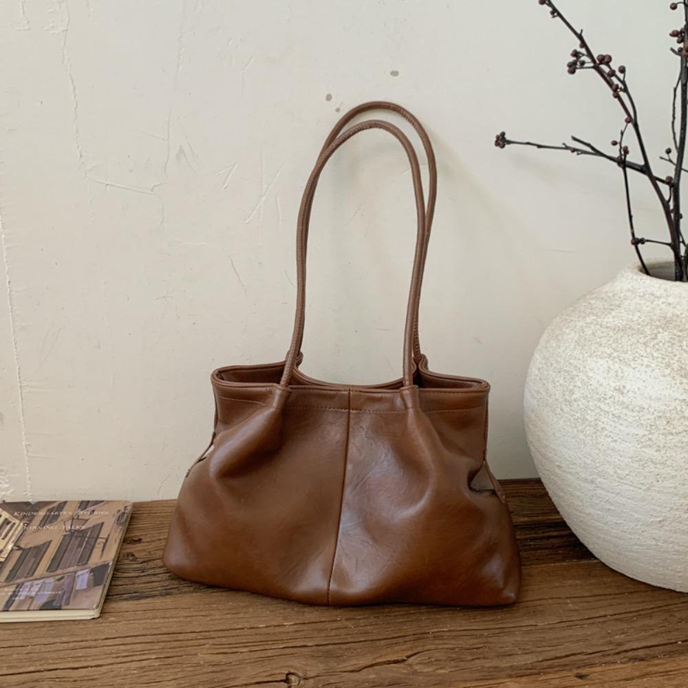 Retro Large Capacity Tote Bag Matte Texture Magnetic Snap Shoulder Bag Soft PU Leather Armpit Bag