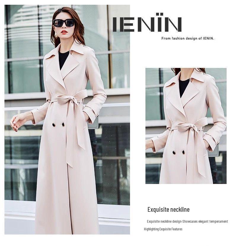 2025 Spring/Autumn High-End Fashion Goddess Trench Coat: Slimming, Flattering, Over-the-Knee Double-Breasted Korean Style Outerwear.