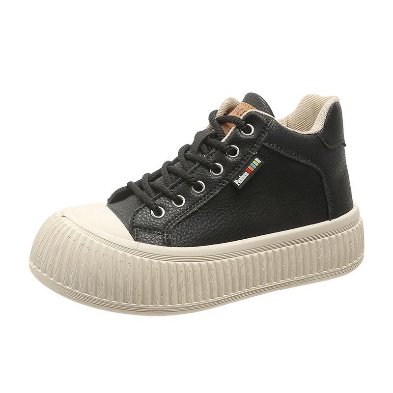 

Женские белые туфли на платформе с подошвой-печеньем с круглым носком, новинка осени 2025, высокие, на шнуровке, повседневные, универсальные, одинарные туфли 40 чёрный