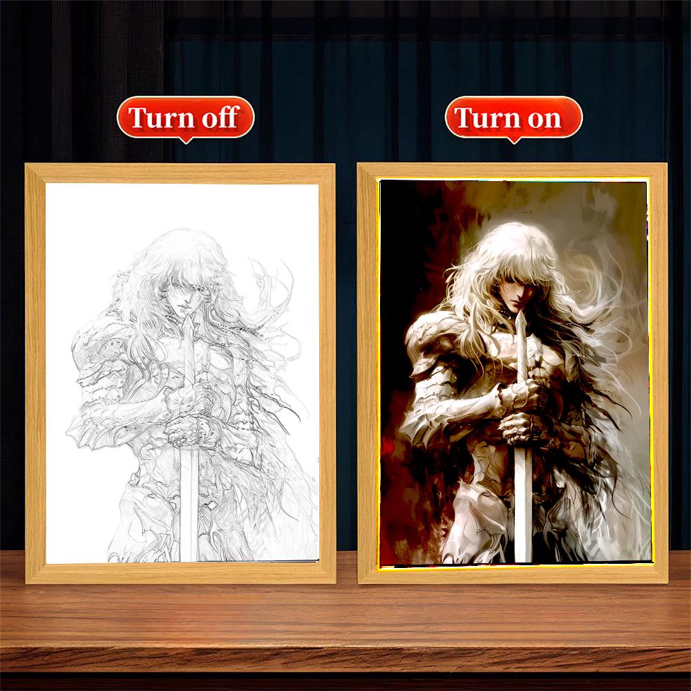 Anime Light Painting Photo Frame Berserk Behelit Griffith Action Figures Moon Lamps Led Night Light Bedroom Decor Birthday Gifts