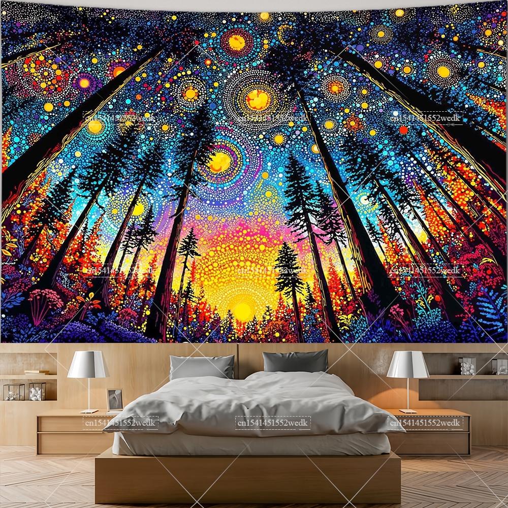 Forest Sunrise Reflection Tapestry Wall Hanging Galaxy Scenic Landscape Tapestries Spiritual Aesthetic Bedroom Decor Art Posters
