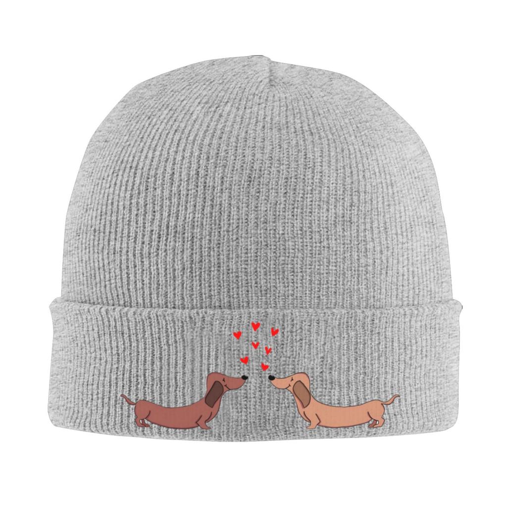 Couple of Dachshund Beanie Vintage Graphic Knit Hat Retro Streetwear Soft Warm FatherDay Gift Idea Present for Unisex and Woman
