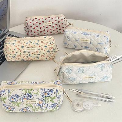 Cute Floral Pencil Bags Korean Style Multi-Functional Handbag Vintage Cosmetics Storage Bag