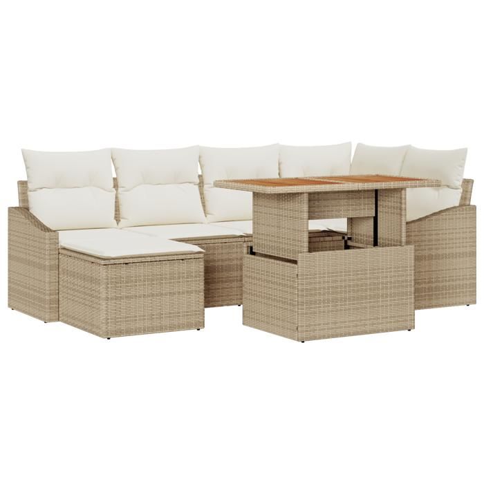 VidaXL Canapé de jardin 7 pièces avec coussins Beige Rotin poly 3358598