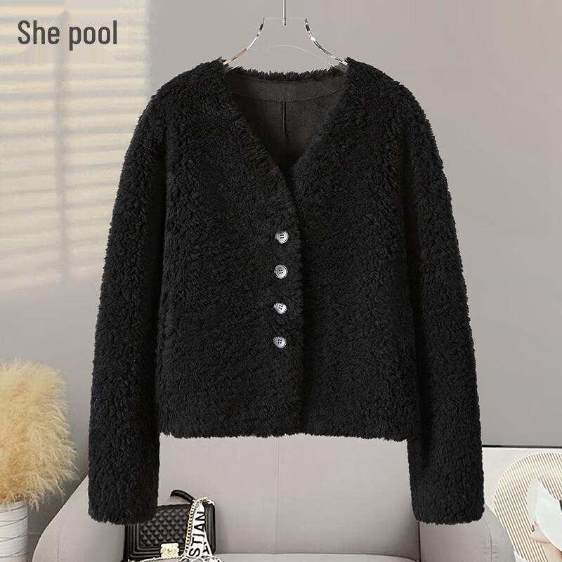 Women s Lamb Wool Particle Fleece Short V-Neck Jacket XL