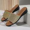 Fashion 2025 Summer New Women’s Open Toe Slippers Outdoor Casual Bling Wedges Sandals for Plus Size Round Toe Daily Beach Slippers