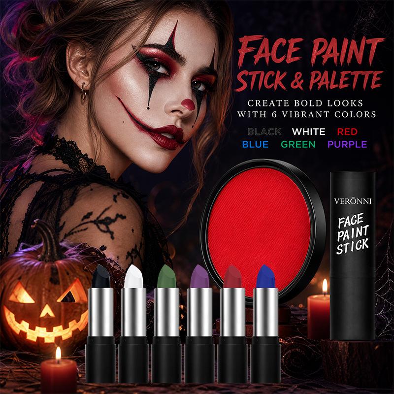 Halloween Körperbemalungs-Set mit Farbstiften, Hochpigmentiertes Bühnen-Cosplay Gesichts- & Körper-Make-up, Wasserdicht & Leicht zu Verblenden