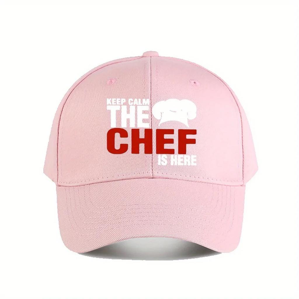 Keep Calm The Chef Is Here Funny Baseball Cap Adjustable Snapback Hat for Unisex Women Navy Blue with White Text