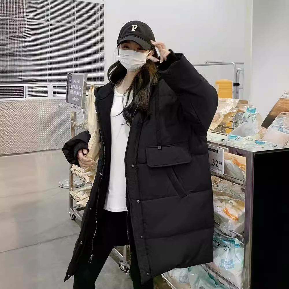 European Station hooded fake two-piece down jacket women's medium and long new white duck down thickened warm large version coat