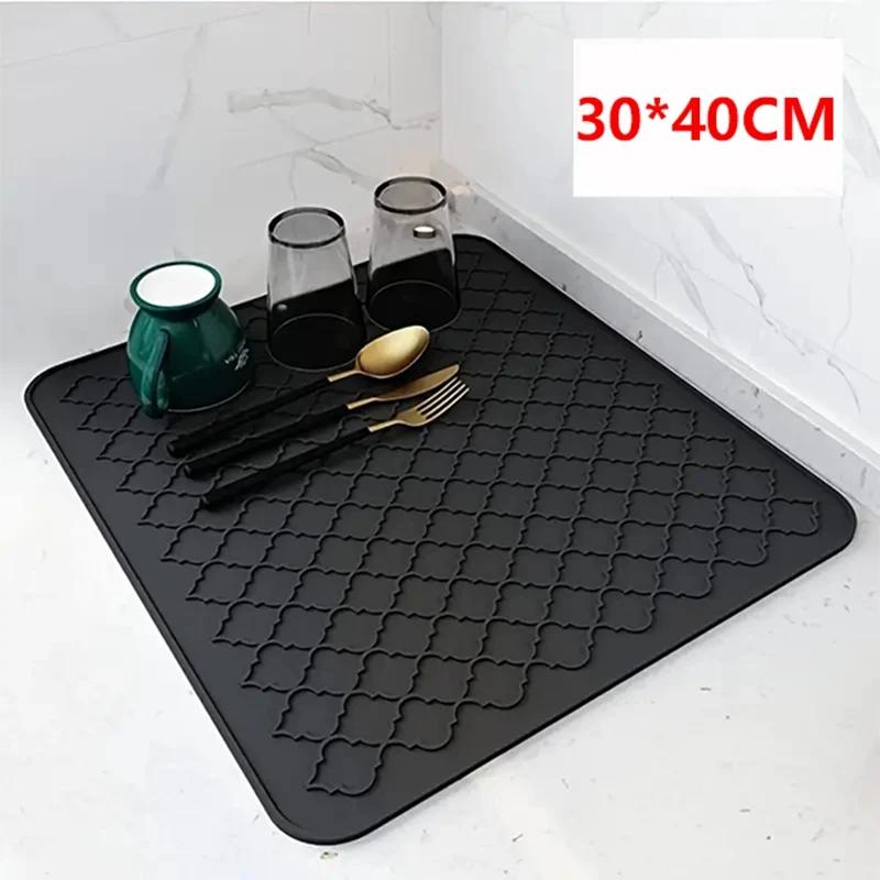 

Silicone Drain Pad Drying Mat Pots Dish Drain Mat For Kitchen Tableware Non-slip Mats Anti-scald Coaster Kitchen Utensils чорний