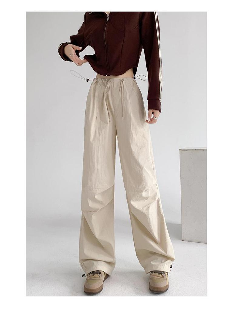 Women's Quick-Dry Military Green Cargo Pants - Spring/Summer Sun Protection, Straight-Leg, Casual Wide-Leg for Sports.