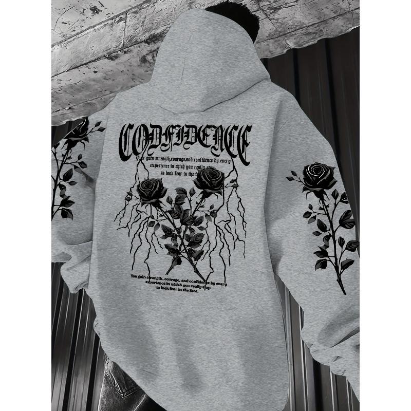 2025 European and American Men's Gothic Rose Letter 3D Printed Soft Hooded Sports Shirt Outdoor Street Style Top