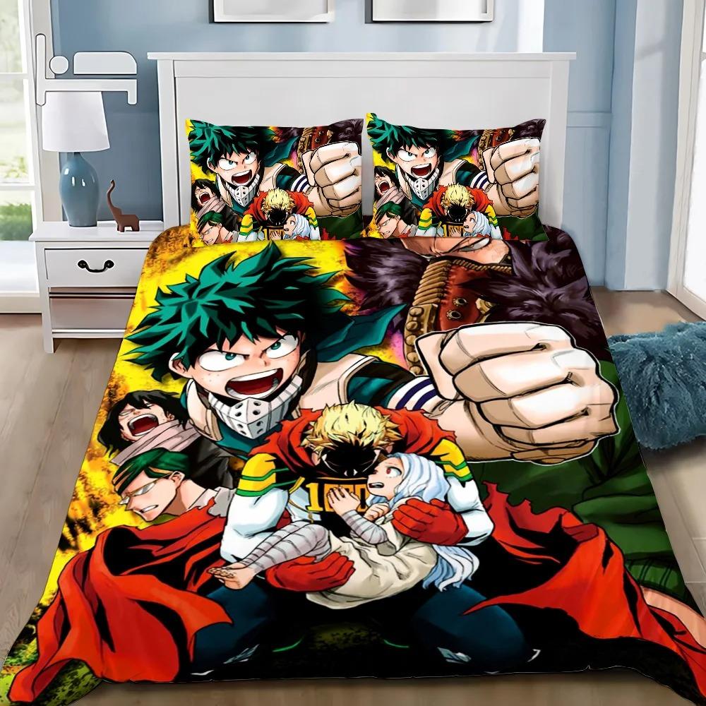 3D Print Cartoon My Hero Academia Bedding Set Soft Comforter Cover With 1/2pcs Pillow Shams For Kids Adults Microfiber