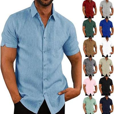 Camicia da Uomo Estiva in Lino a Maniche Corte con Bottoni – Tinta Unita