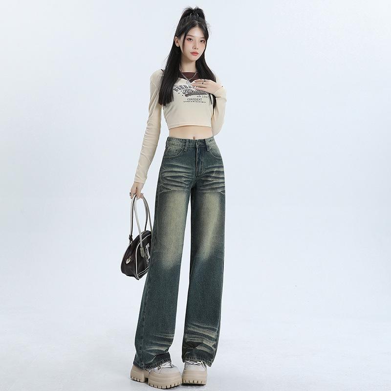 

Женские осенние драпированные джинсы широкого кроя - Уличные свободные стройнящие брюки в пол Extra Small