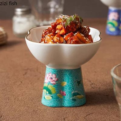 Farbig emaillierte Keramikschale in Blumenform mit hohem Fuß Dim Sum Schale Dessertschale Sushi-Schalen Molekularküche Kreatives Geschirr