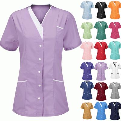 Uniforme da donna Tessuto ad asciugatura rapida Tinta unita Scollo a V Maniche corte