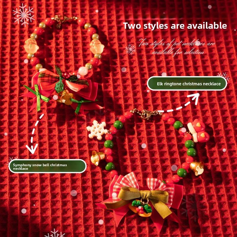 Christmas Pet Necklace - Cat Collar with Bells and A Bow - Cat Accessory - Cat Necklace
