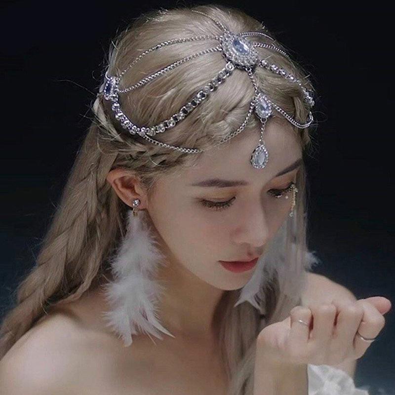 Handgefertigtes Süßes Hochzeitskopfstück Kristall Braut-Kopfkette Diadem Haarschmuck für Damen Strass Stirn-Haarband Zubehör