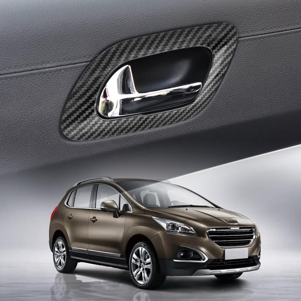 Car Inner Door Handle Cover Stickers for Peugeot 3008 2013 2014 2015 ABS Carbon Fiber Trim Sticker 4pcs/set Accessories