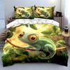 Cute Chameleon Leaf Print Set Bedding Duvet Cover Set Duvet Cover Pillowcases (1 * Duvet Cover 2 * Pillowcases, without duvet insert)