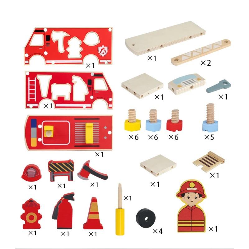 Montessori Wooden Toys Children Fire Station Police Station Simulation Toy Pretend Play Tools Construction Toy Motor Skills Kids