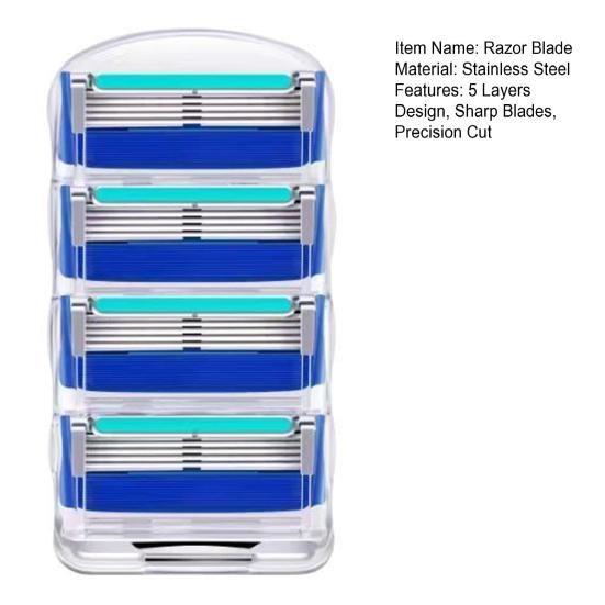 4Pcs Men Razor Blade Refills 5 Layers Stainless Steel Manual Shaver Trimmer Blades Cartridges Replacement Husband Father Gift