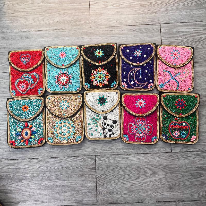 Women's Small Crossbody Cell Phone Bag Boho-Style Colorful Beaded Purse Wallet with Handmade Patterns Lightweight Cell Phone Shoulder Bag for Women